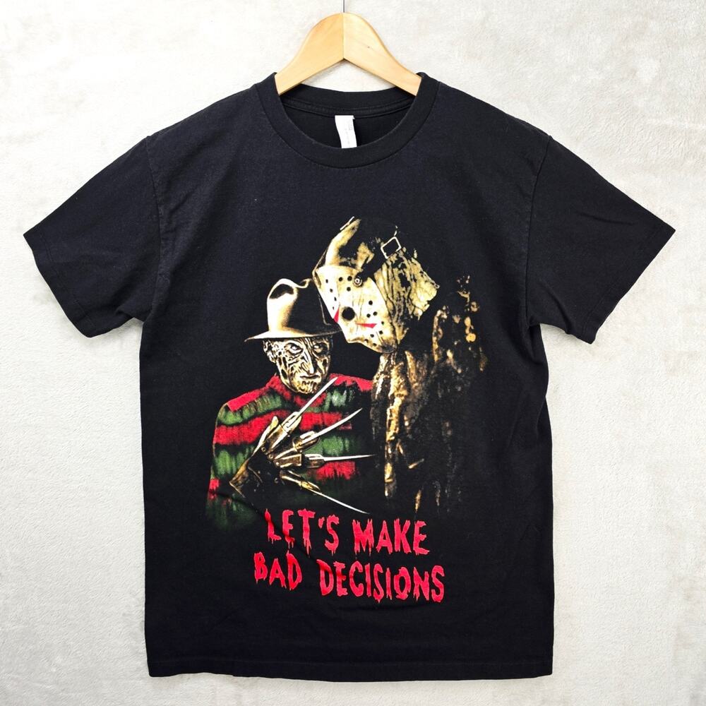 Freddy & Jason Shirt Mens Medium Black Let’s Make Bad Decisions Horror Movie